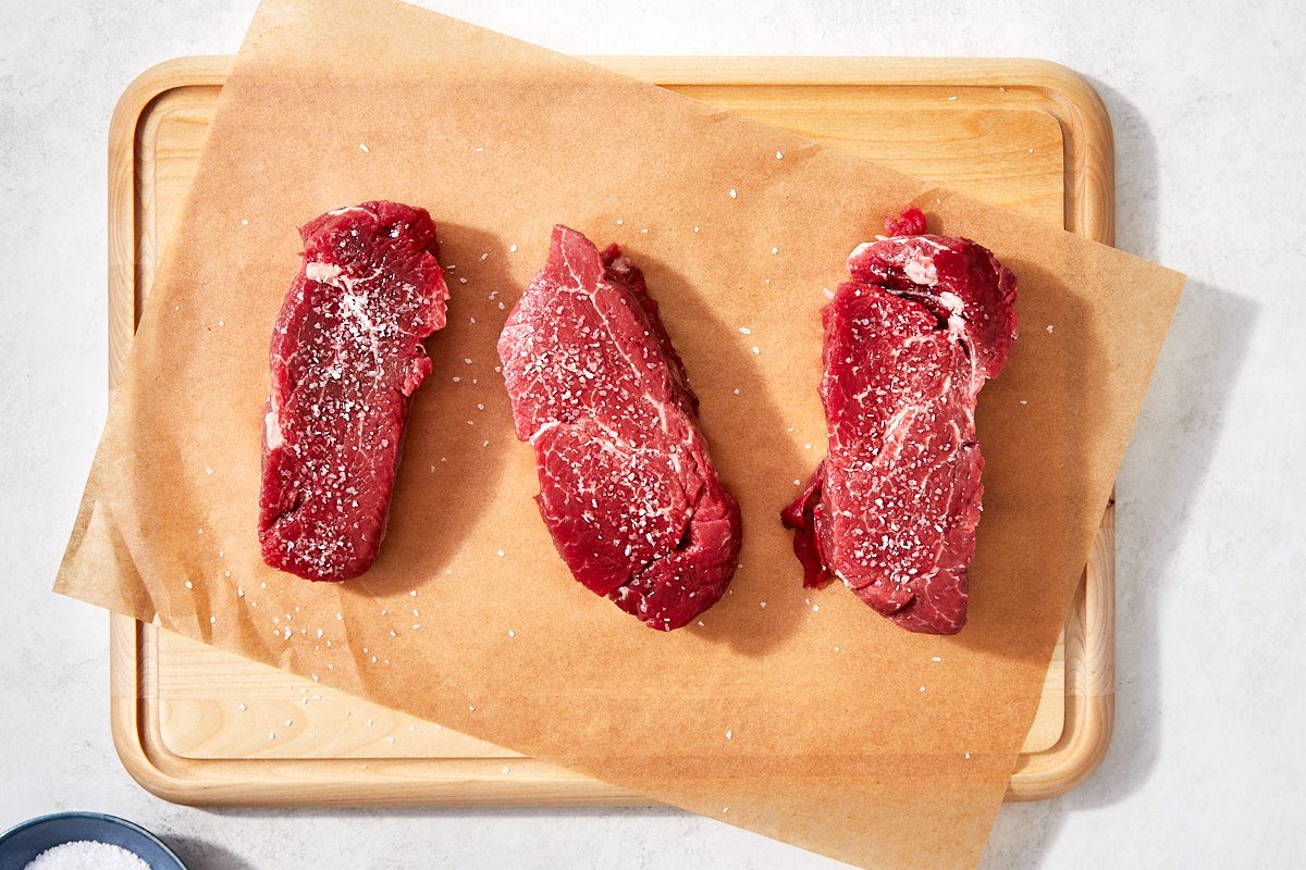 Filet Mignon Step 1- steaks salted on cutting board