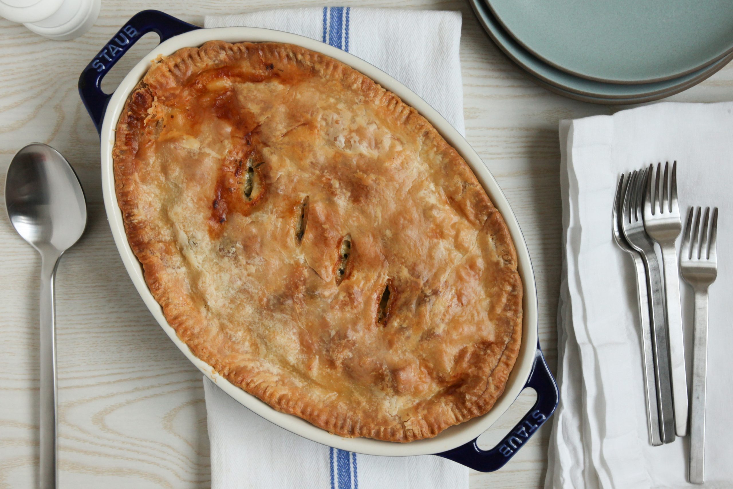 Serving ham potpie