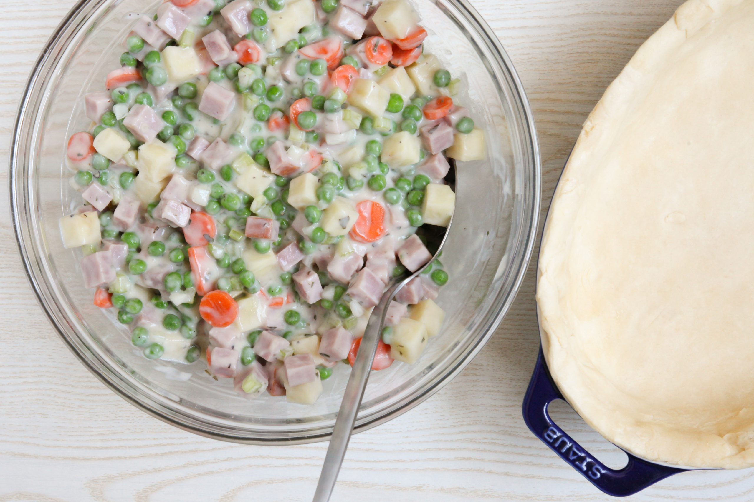 Assembling ham potpie