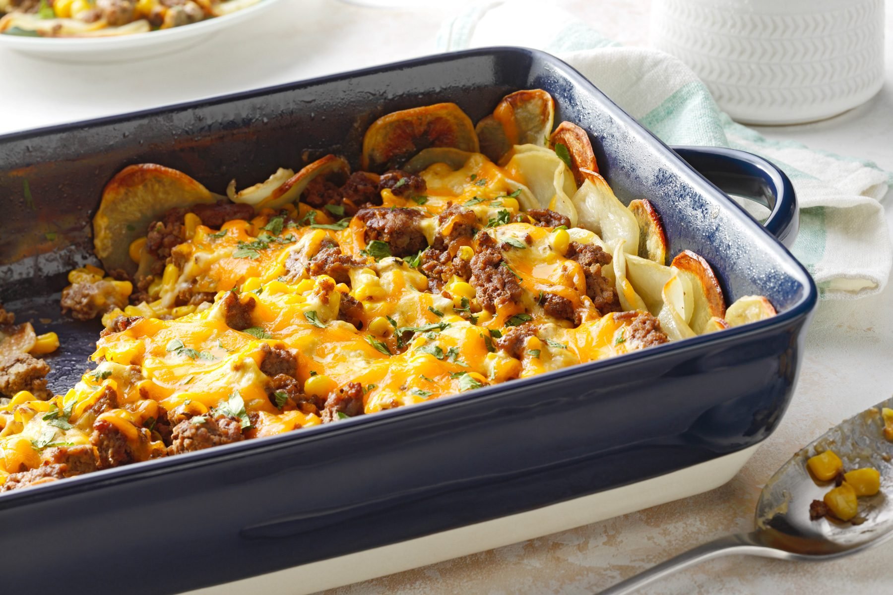 Hamburger Potato Casserole in baking tray