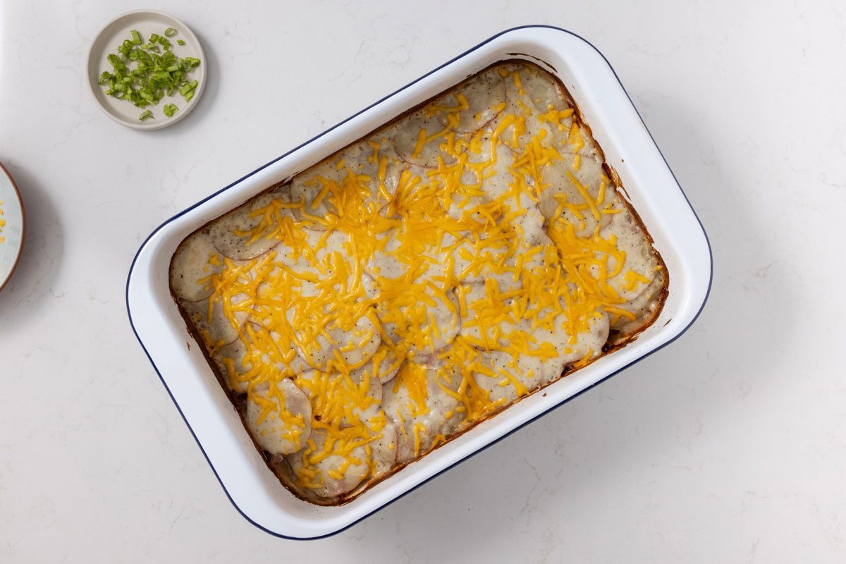 Hot Dog Casserole with half melted cheese