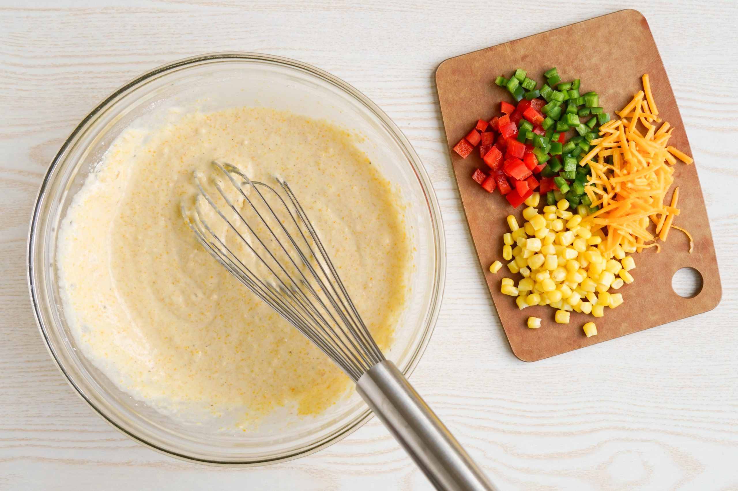 Mixing jalapeño cornbread batter