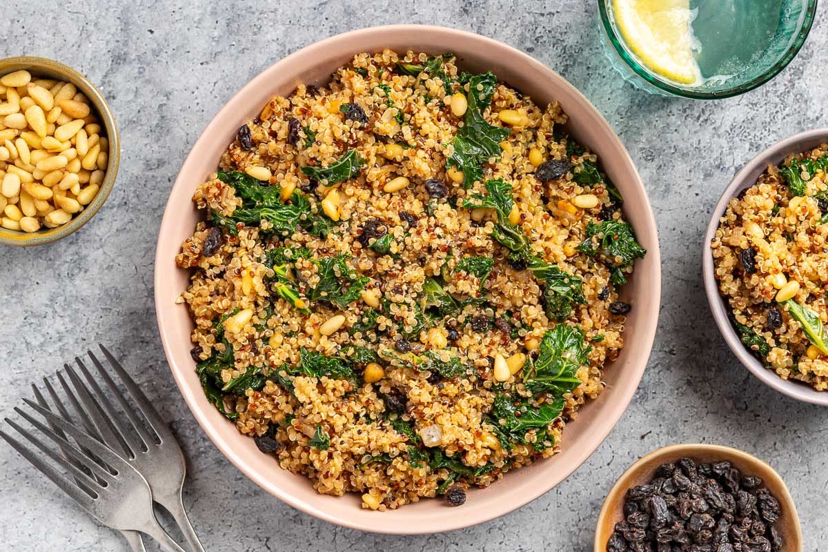 Taste of Home Kale Quinoa Salad recipe photo of finished recipe in a serving dish.