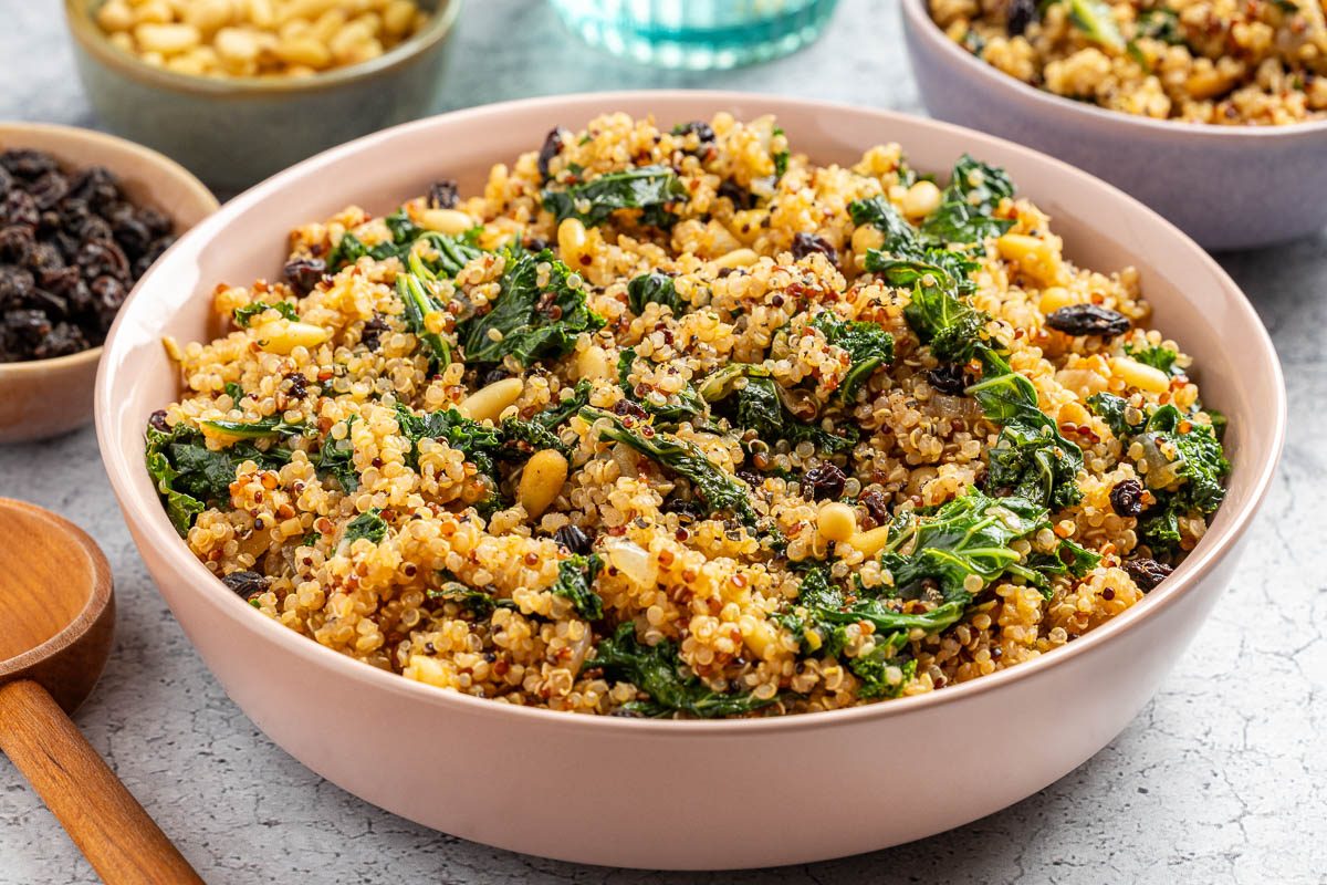 Taste of Home Kale Quinoa Salad recipe photo of finished recipe in a serving dish.