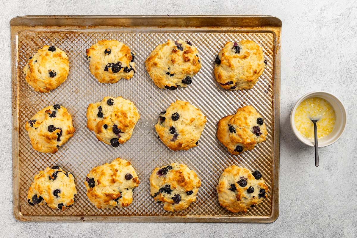 Taste of Home Lemon Blueberry Scones recipe photo of the baked scones with the lemon glaze.