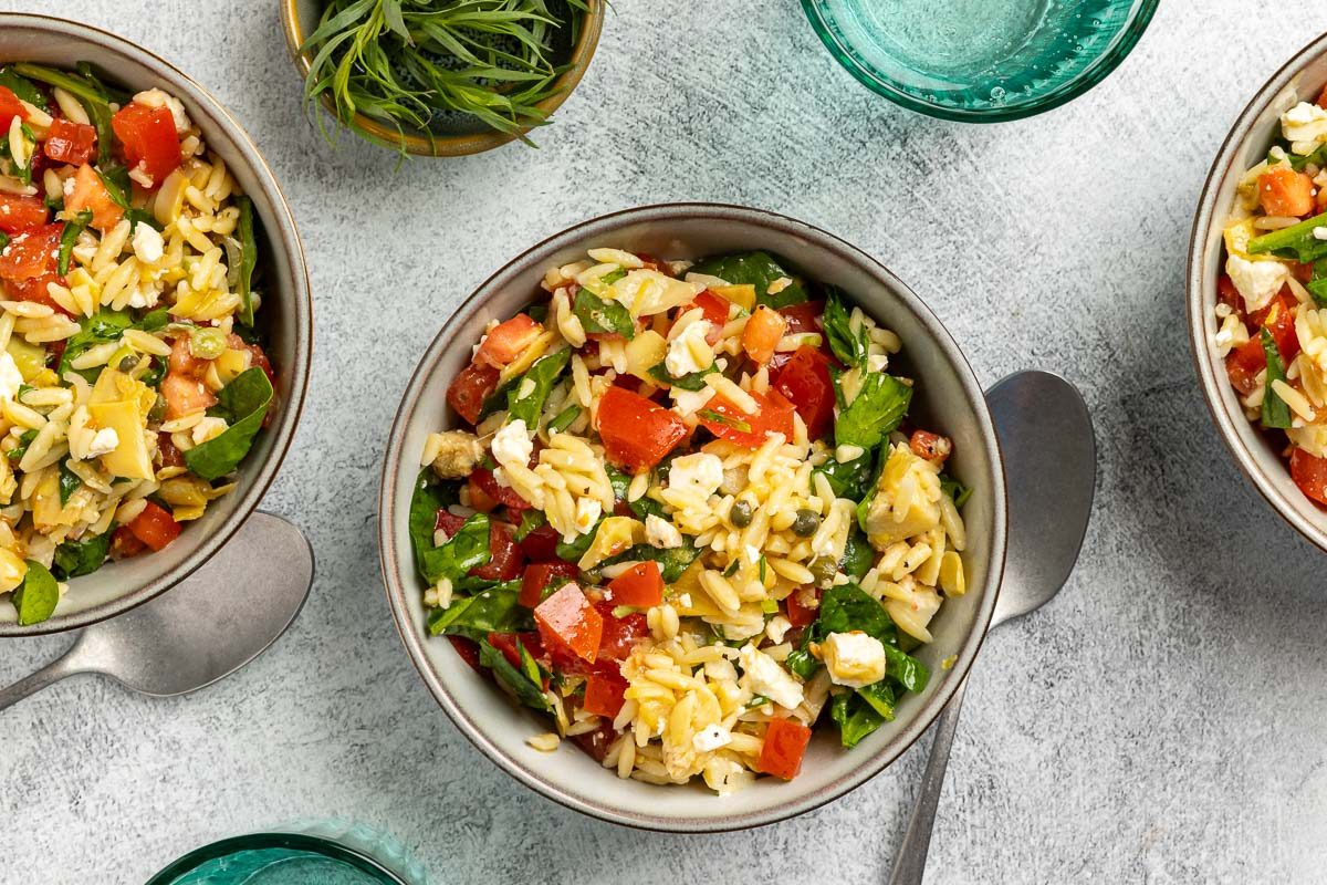 Taste of Home Lemon Orzo Salad recipe photo of the finished recipe.