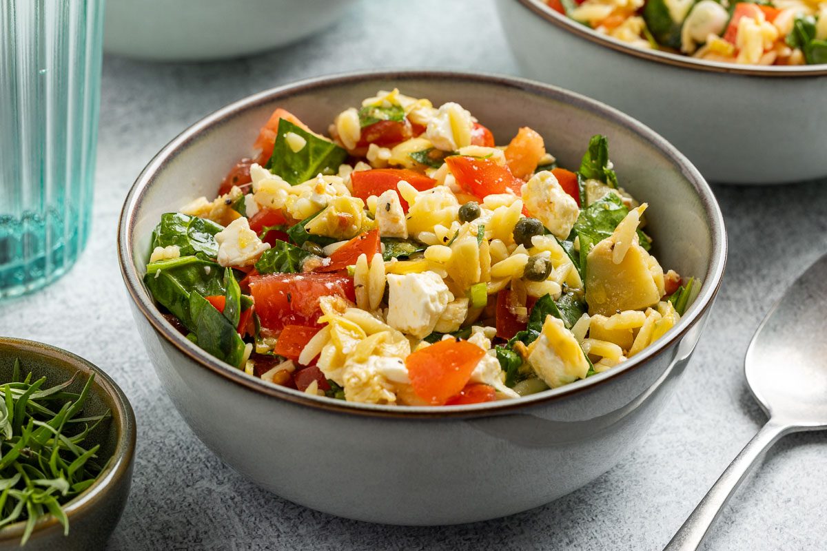 Taste of Home Lemon Orzo Salad recipe photo of the finished recipe.