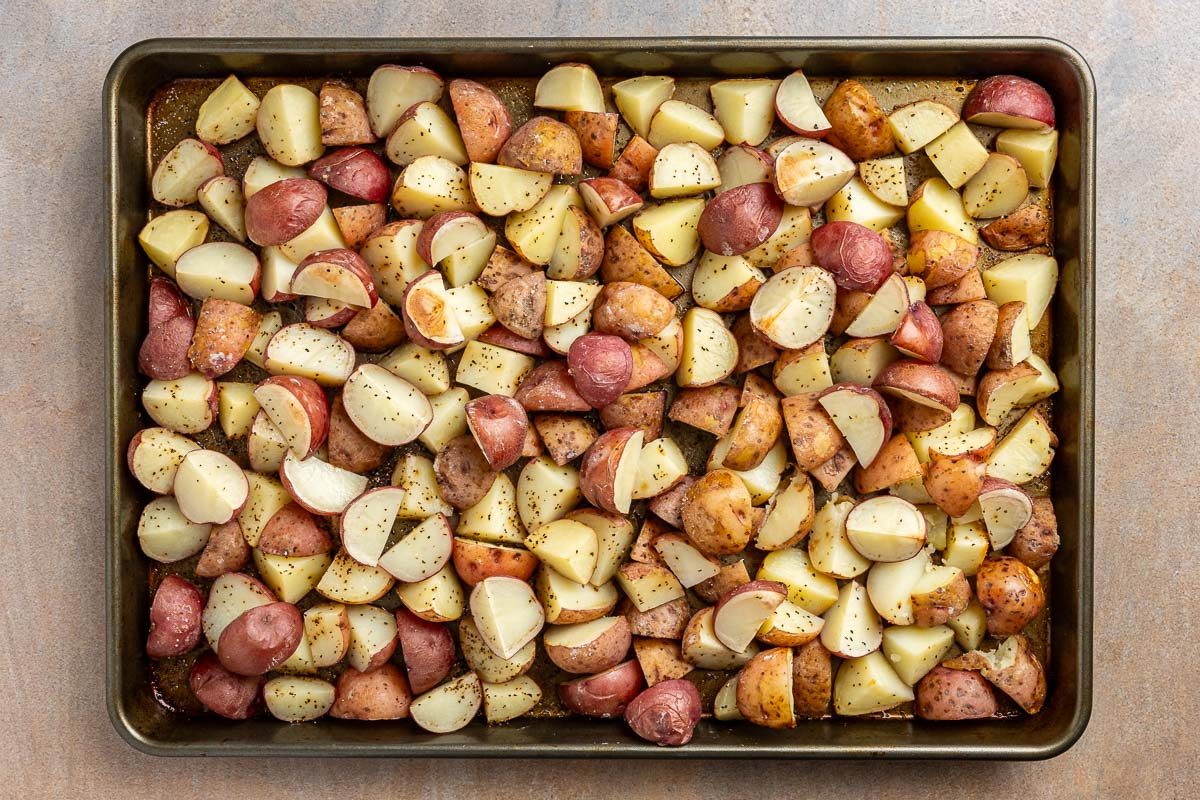 Taste Recipes Loaded Baked Potato Salad recipe photo of cooked potatoes.