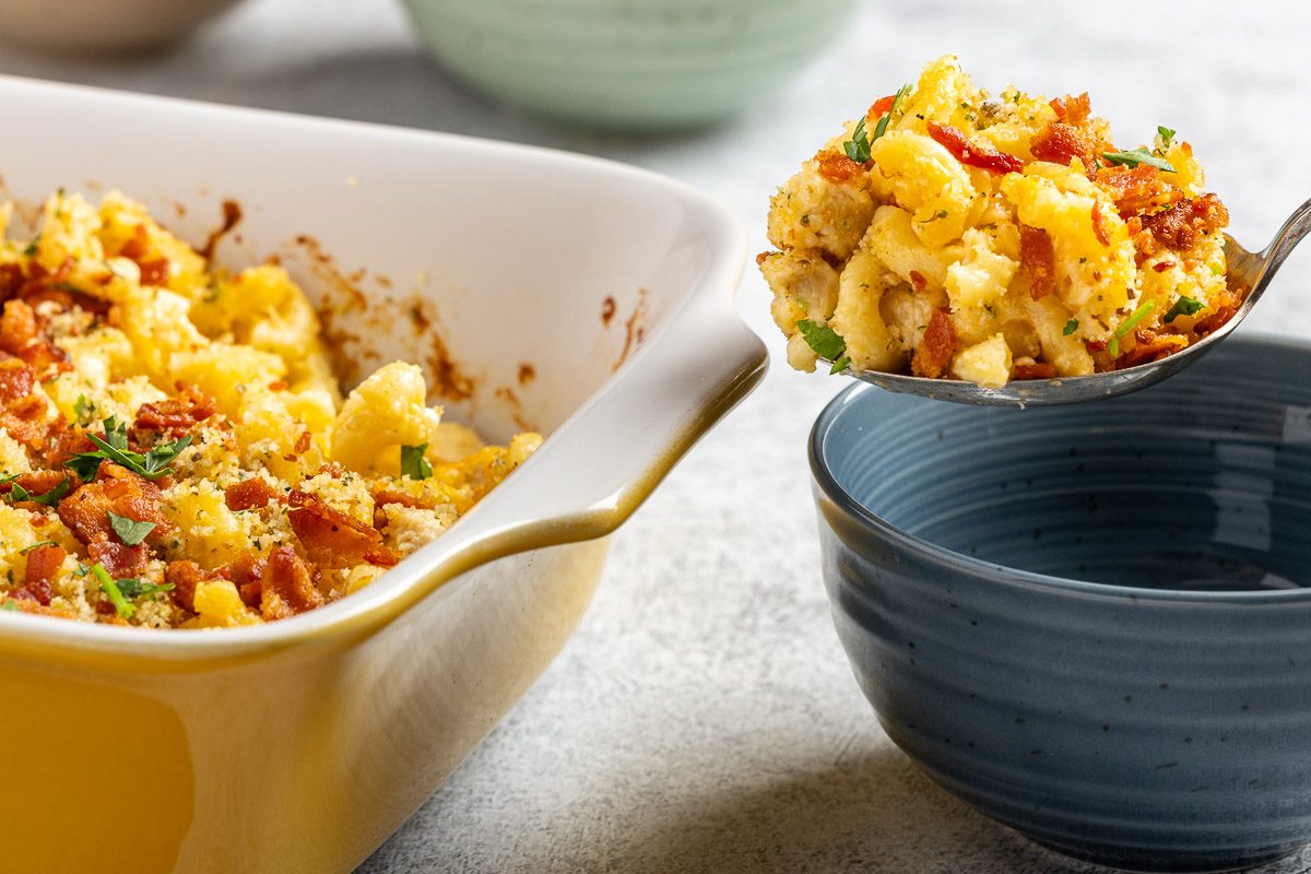 Taste of Home Macaroni and Cheese with Chicken recipe photo of the finished recipe served into bowls.