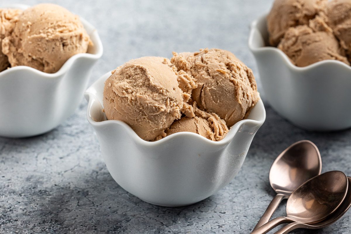 Taste of Home Nutella Ice Cream recipe photo of the final recipe scooped into small bowls.