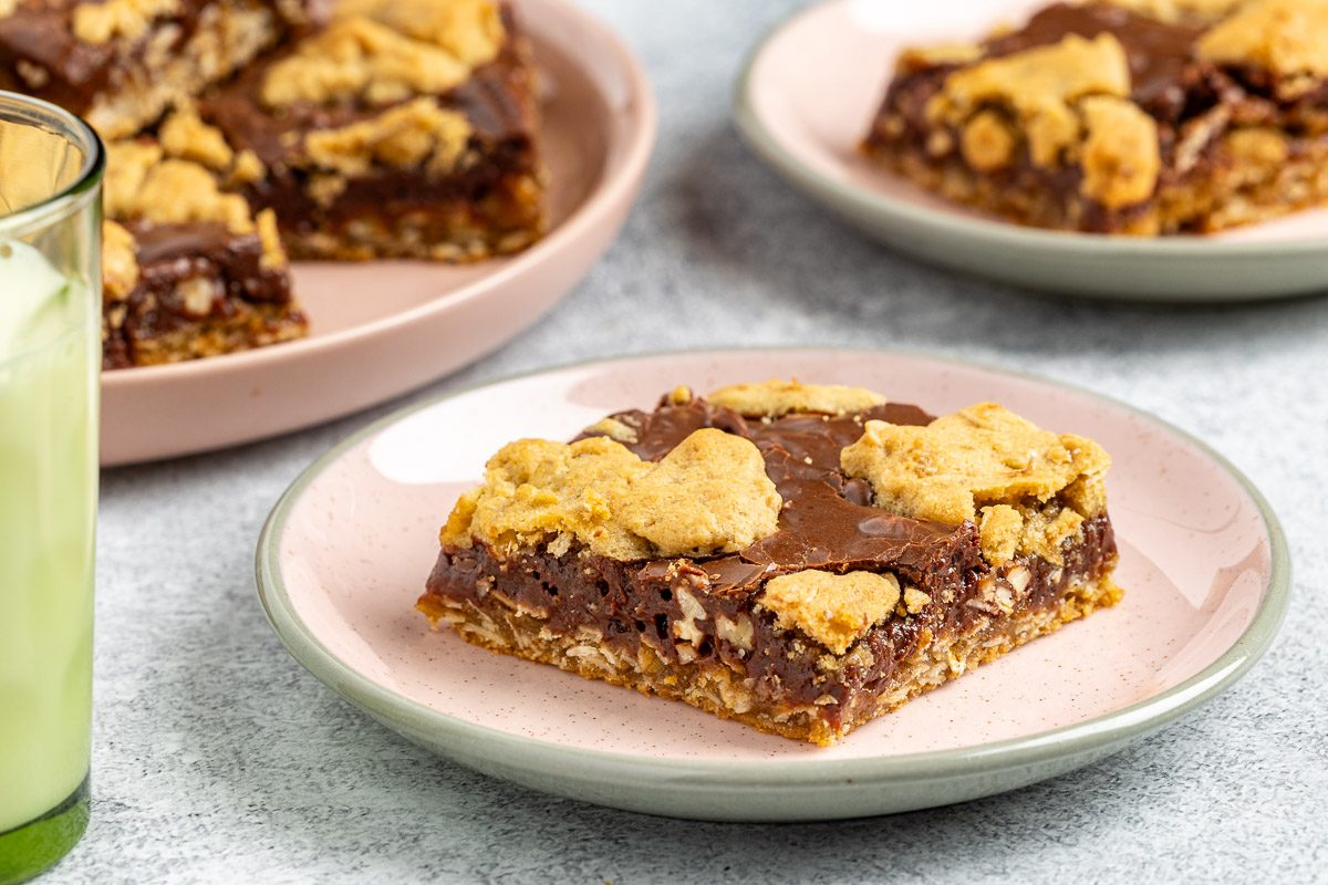 Taste of Home Oatmeal Brownies recipe photo of the finished recipe served on plates.