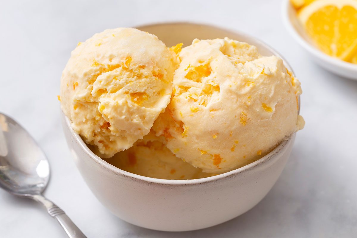 Orange Ice Cream In Serving Bowl