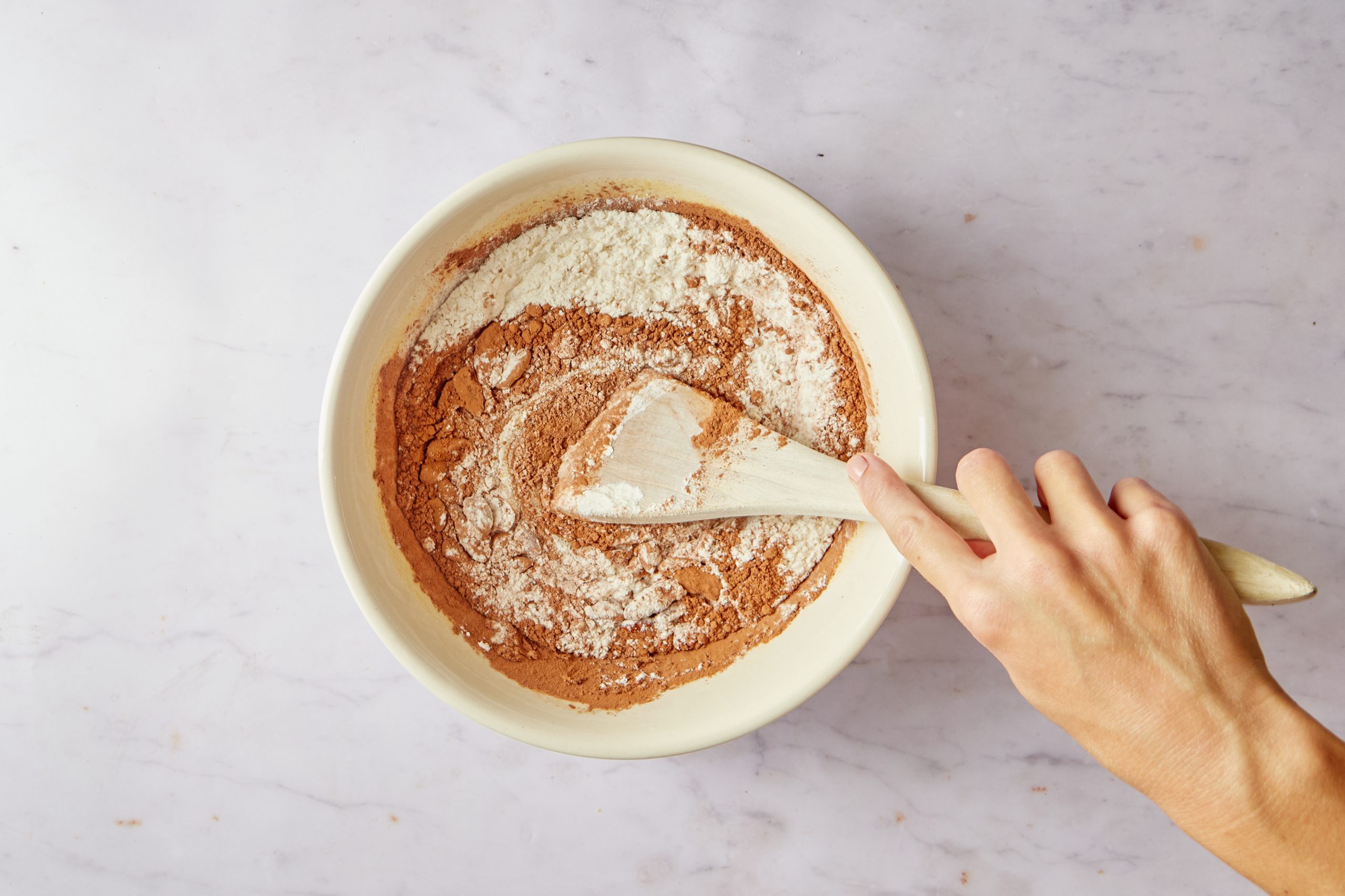 Mix the batter for the skillet brownies.