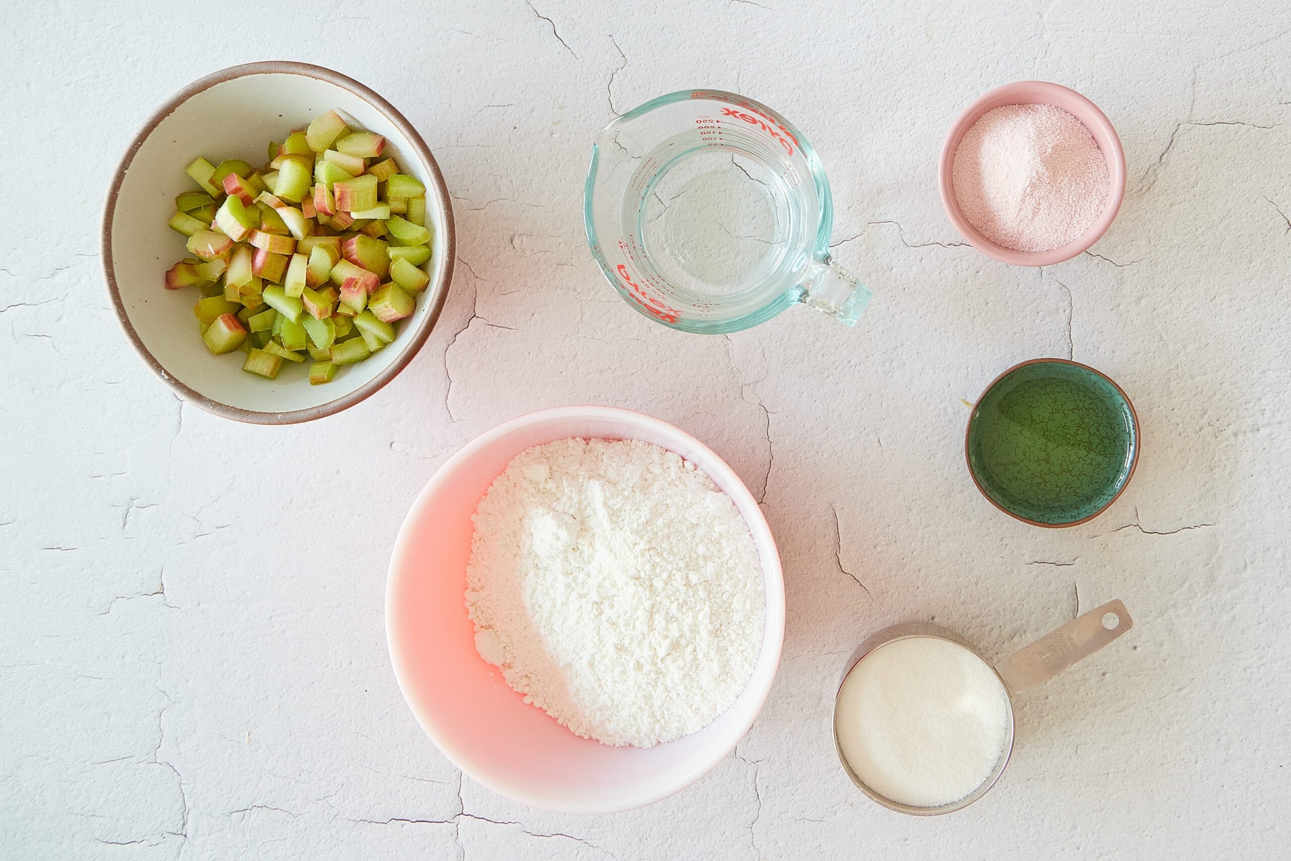 Ingredients for rhubarb dump cake