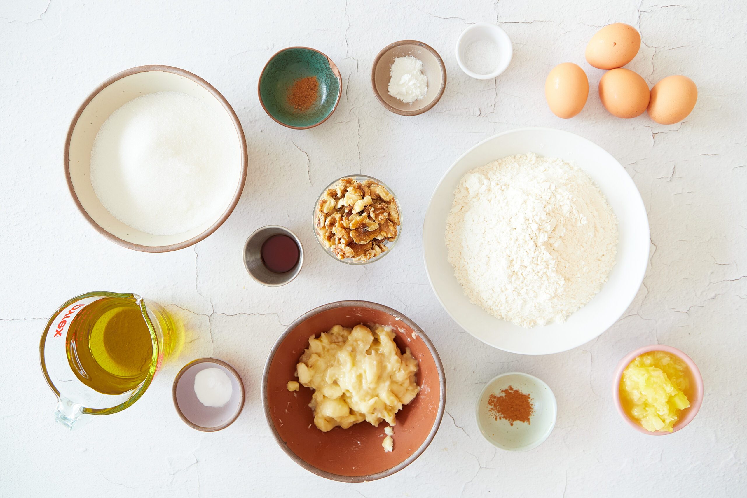 Ingredients for banana nut cake.