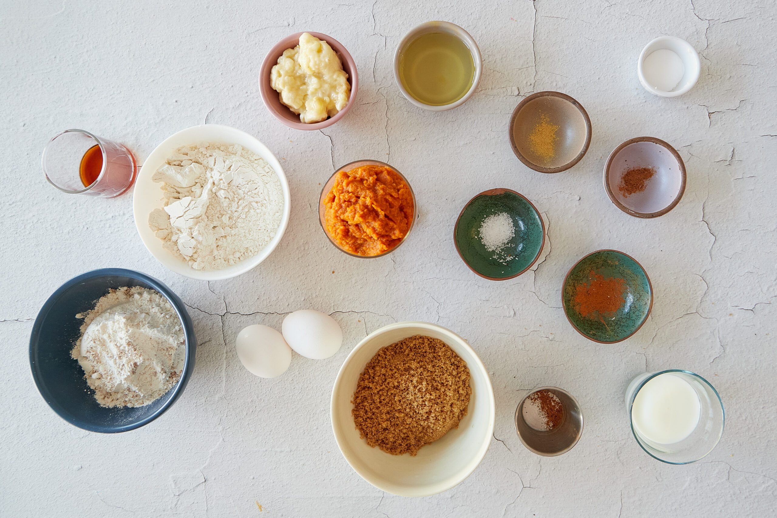 Ingredients for pumpkin banana muffins