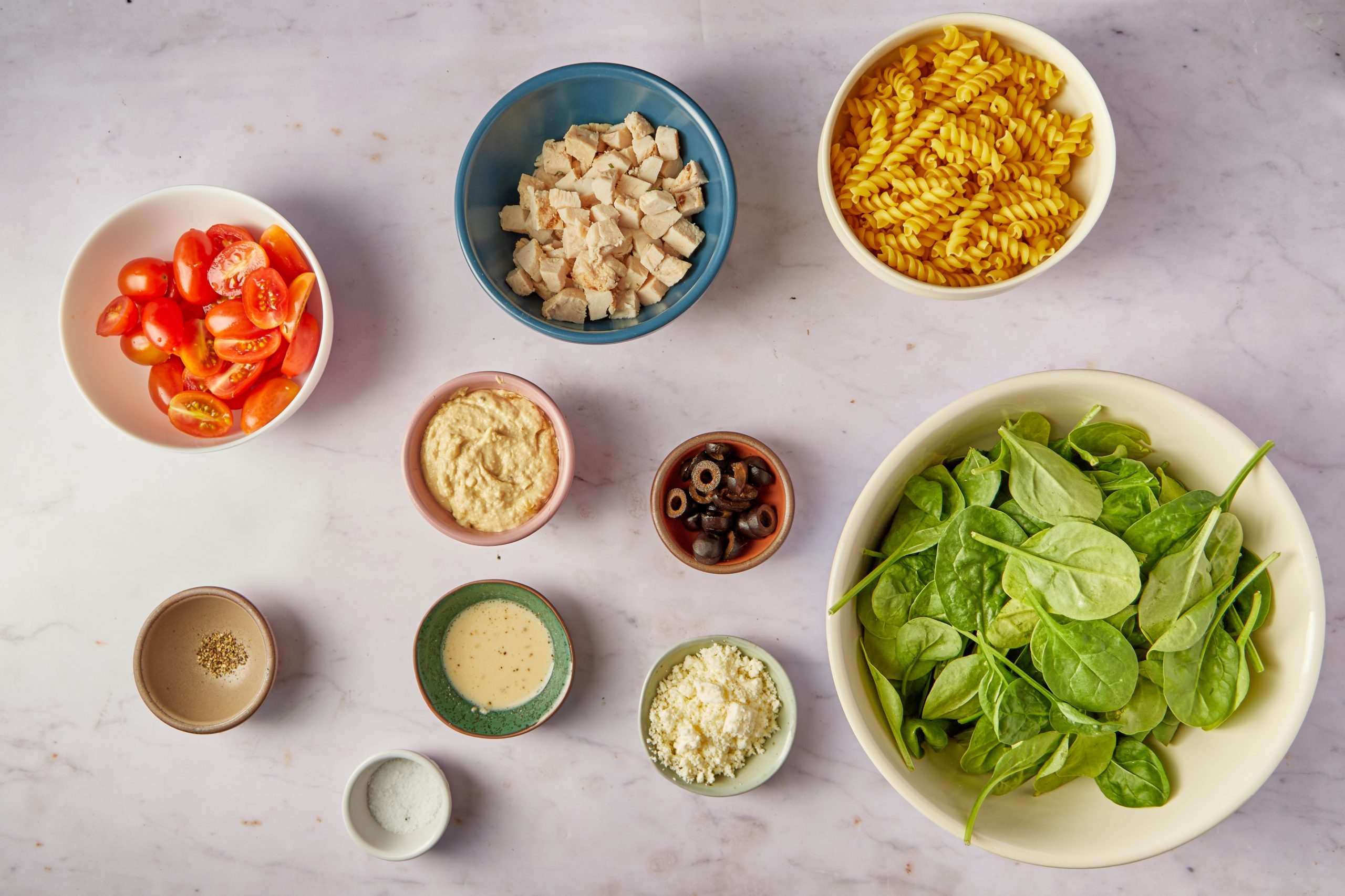 Ingredients for chicken pasta salad