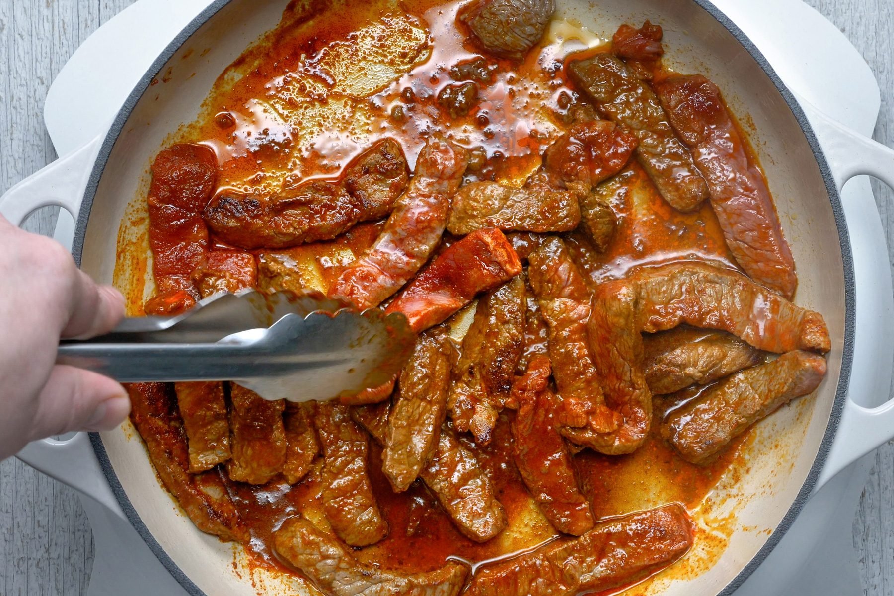 Cook the beef in a large skillet top shot