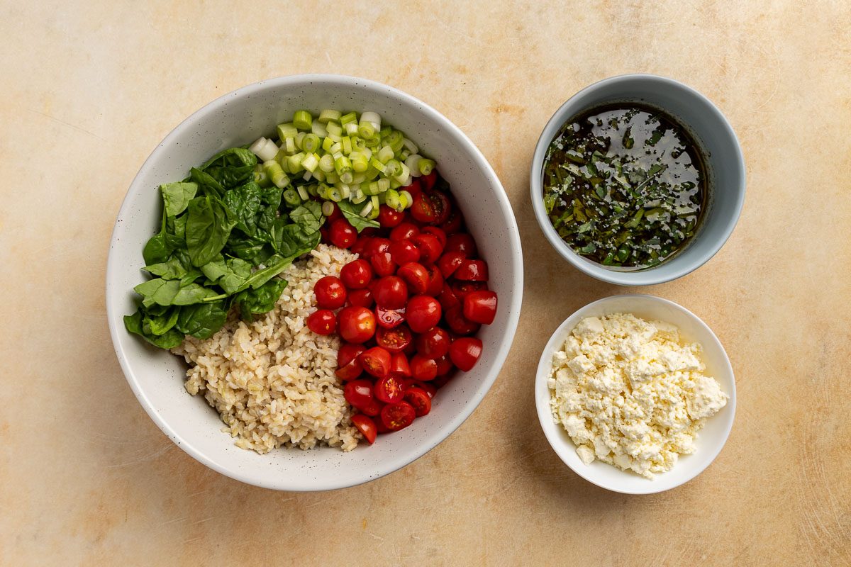 Taste of Home Rice Salad recipe photo of combining all the ingredients.