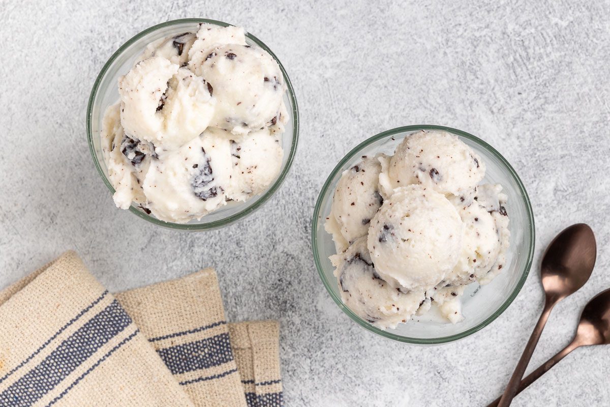 Taste of Home Stracciatella Gelato recipe photo of the gelato scooped into bowls.