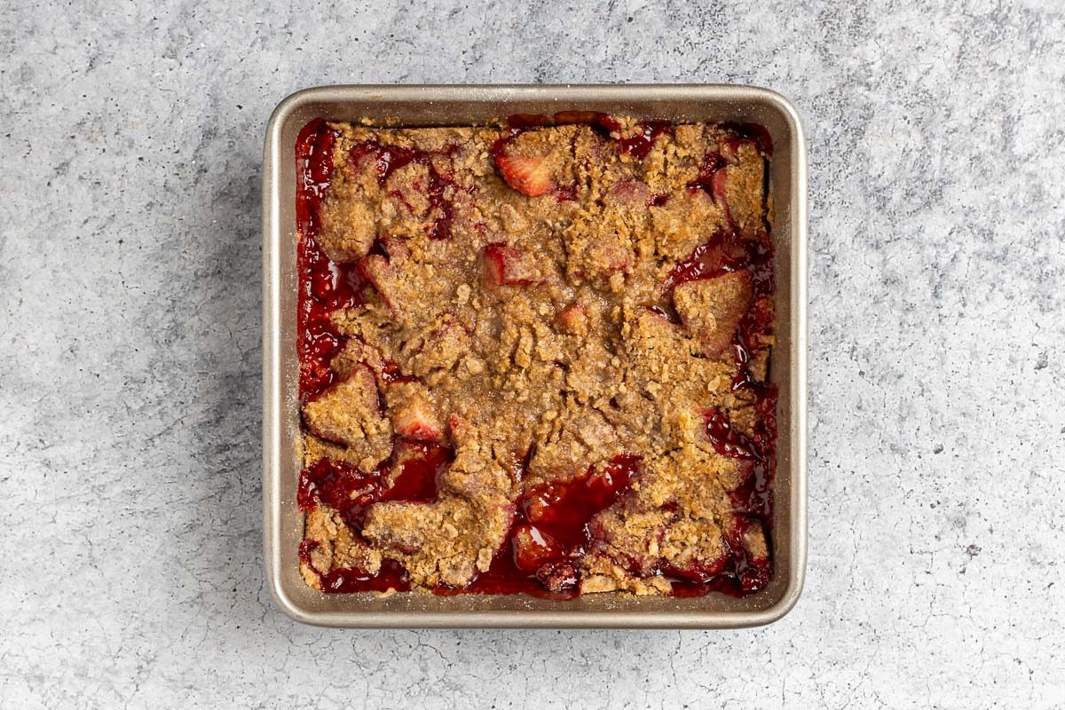 Taste of Home Strawberry Crumble recipe photo of the baked strawberry crumble.