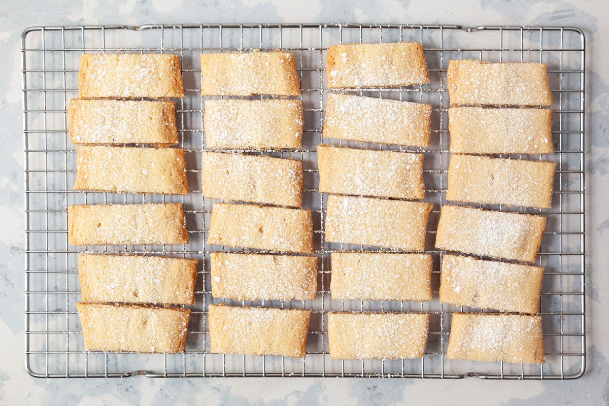 Taste of Home Swiesh cookies out of the oven and cut each log into 1-inch pieces, and place each piece on a wire rack to cool. Dust the cooled cookies with confectioners' sugar.