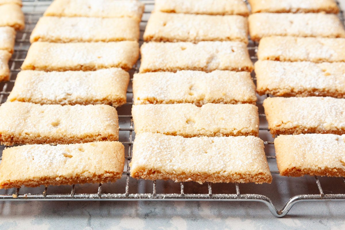 Taste of Home Swiesh cookies out of the oven and cut each log into 1-inch pieces, and place each piece on a wire rack to cool. Dust the cooled cookies with confectioners' sugar.