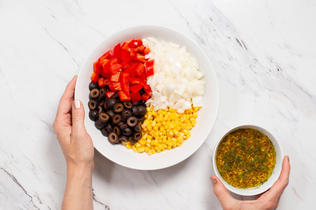 avocado salsa ingredients before being mixed in a bowl