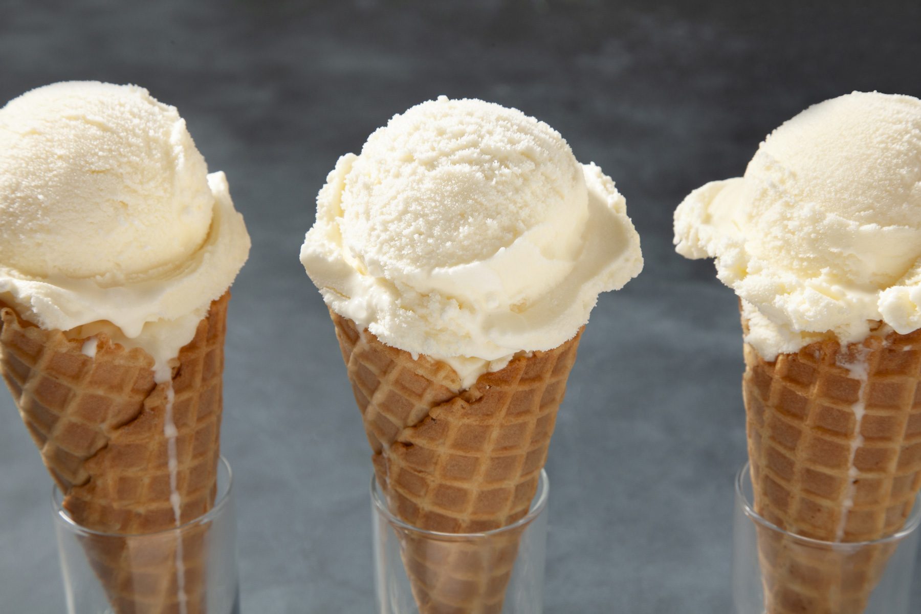 Vanilla Ice Cream in waffle cones 