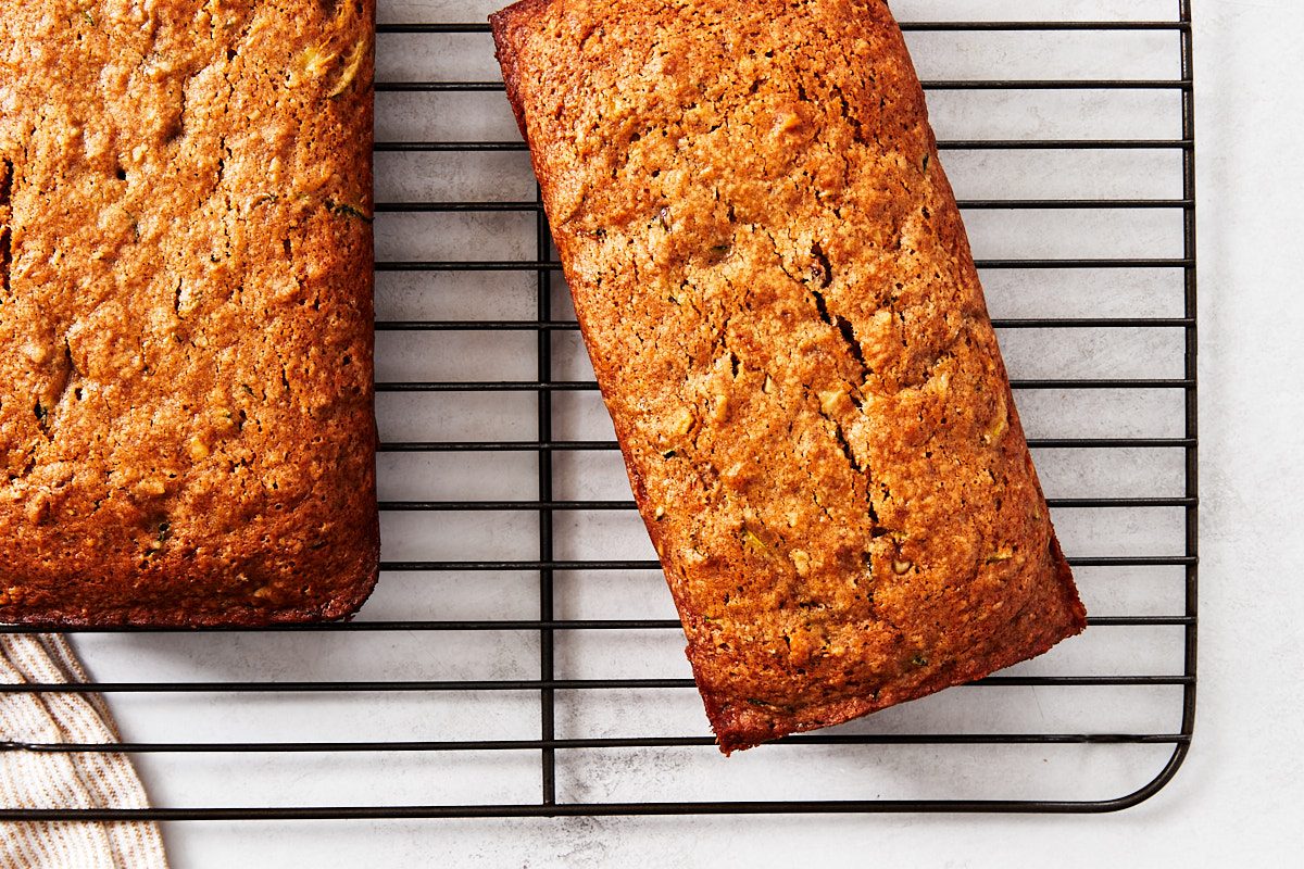 Vegan Zucchini Bread Step 4; baked loaves cooling on wire rack