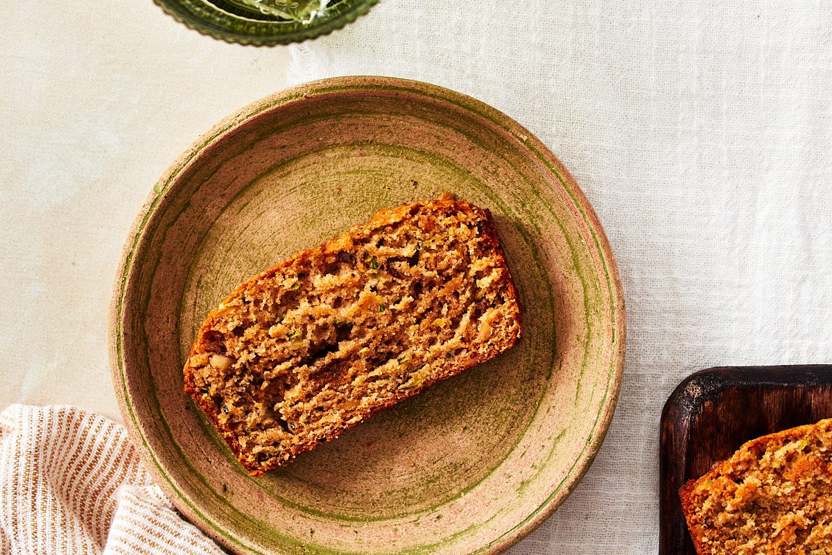 Vegan Zucchini Bread Hero; close up of single slice