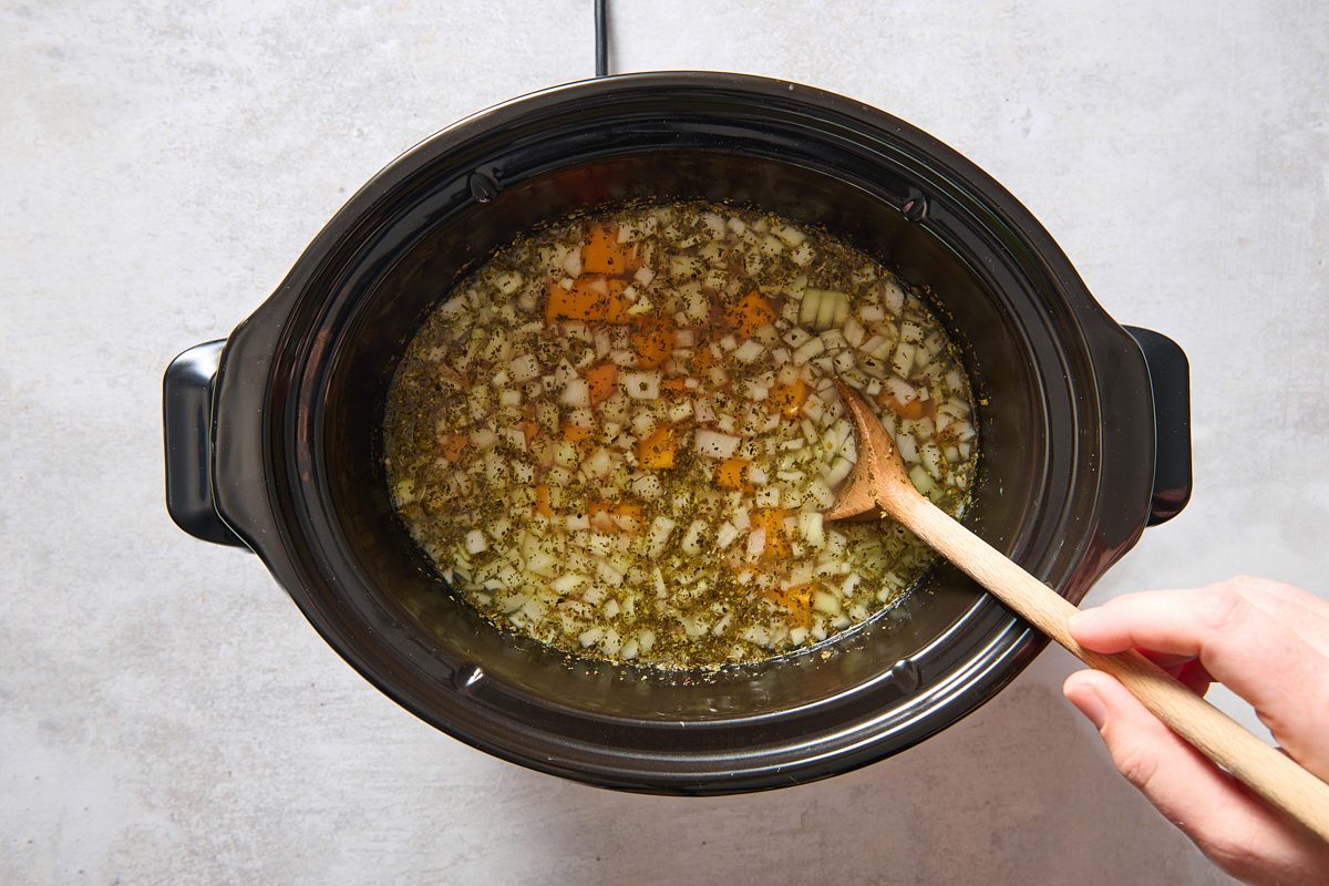 Ingredients combined in a slow cooker