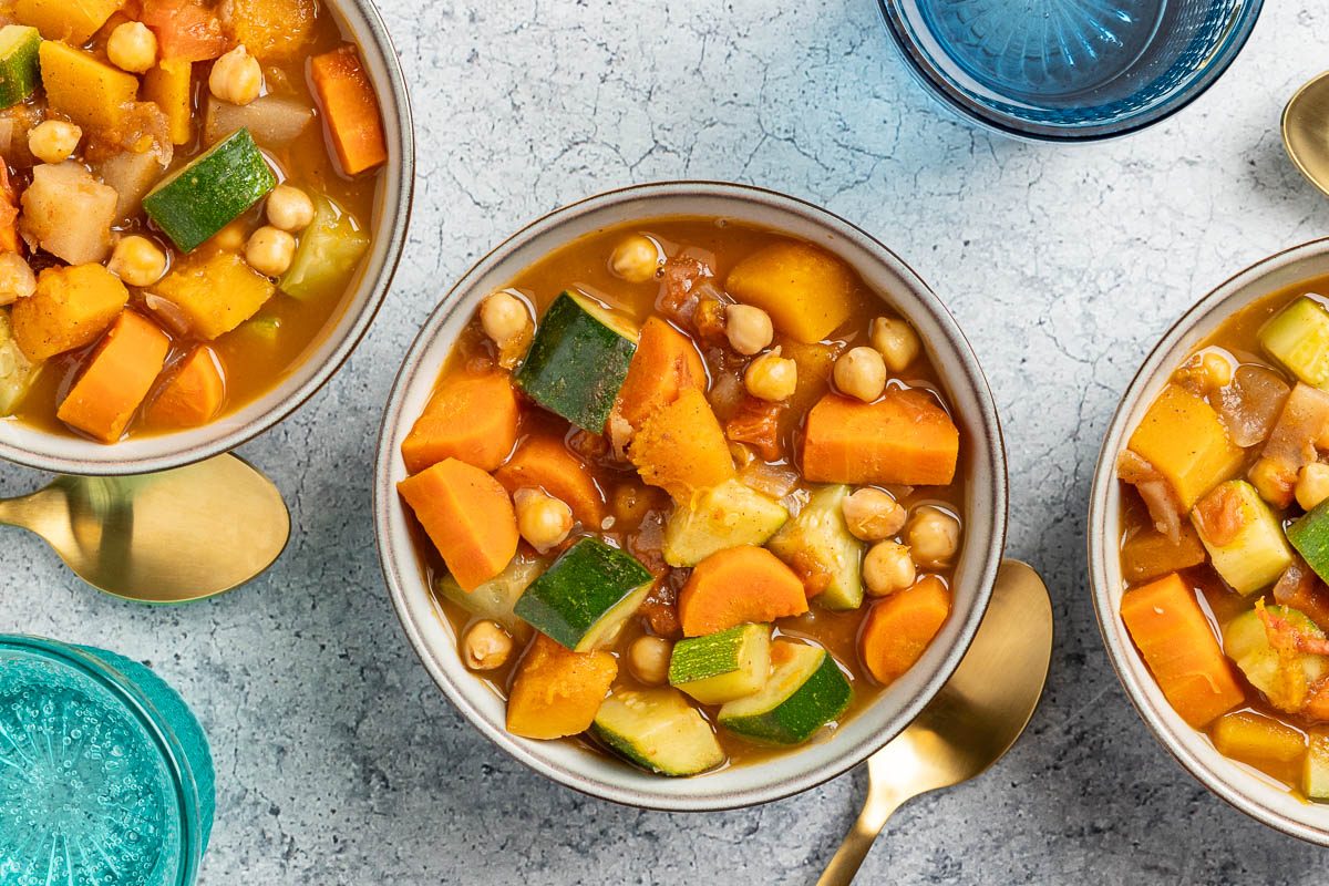 Taste of Home Vegetable Stew recipe photo of the finished recipe served in bowls.