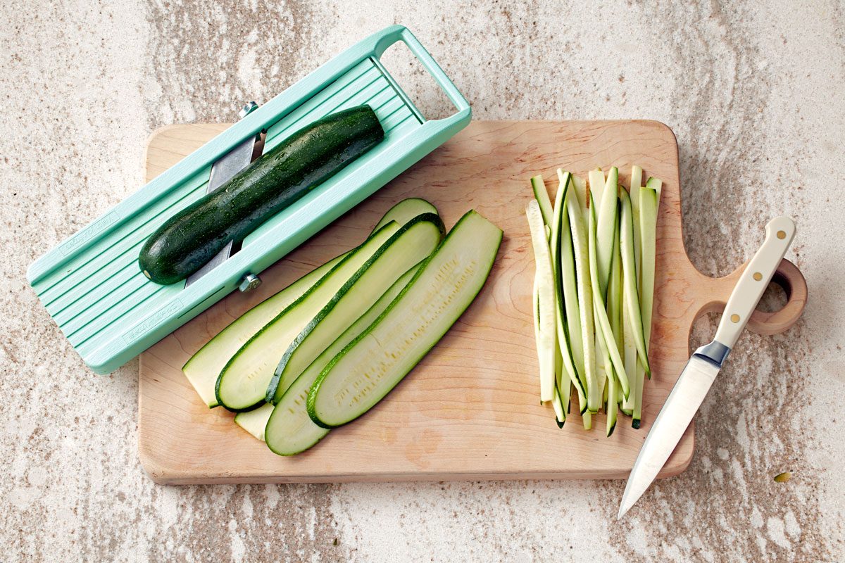 Zucchini Noodles made with a mandoline and a knife