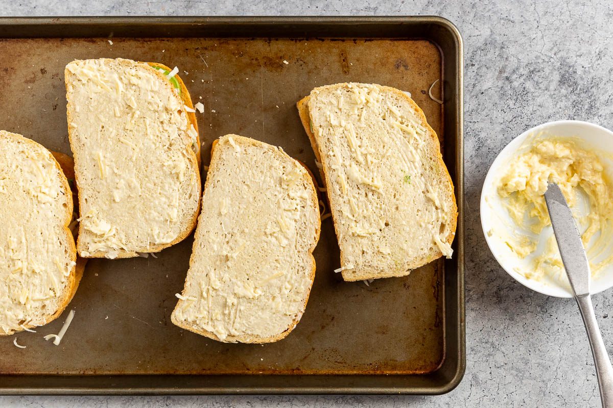 Taste of Home Avocado Grilled Cheese recipe photo of applying the spread to the outside of the bread.