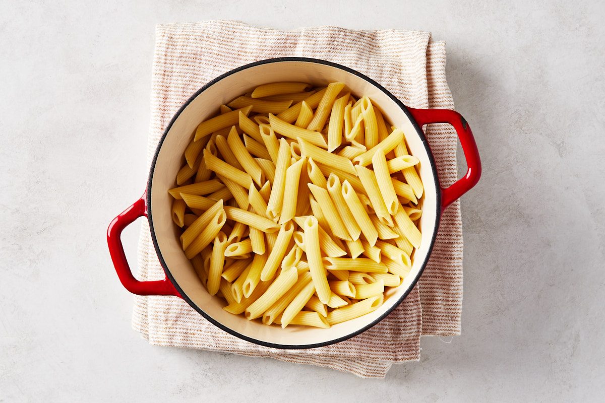 Buffalo Chicken Pasta Step 2- cooked pasta drained