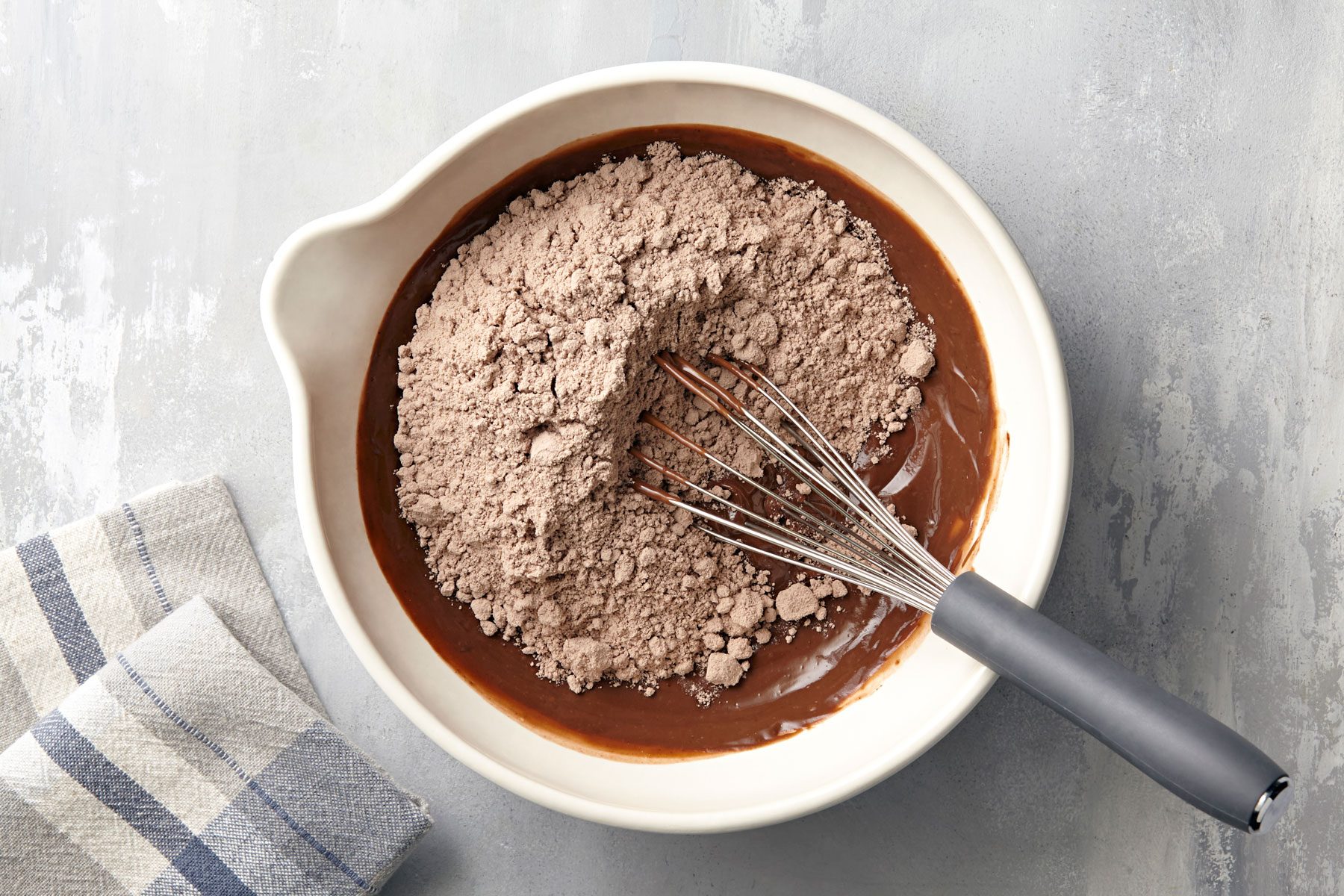 Dry Cake Mix whisked in with chocolate pudding.