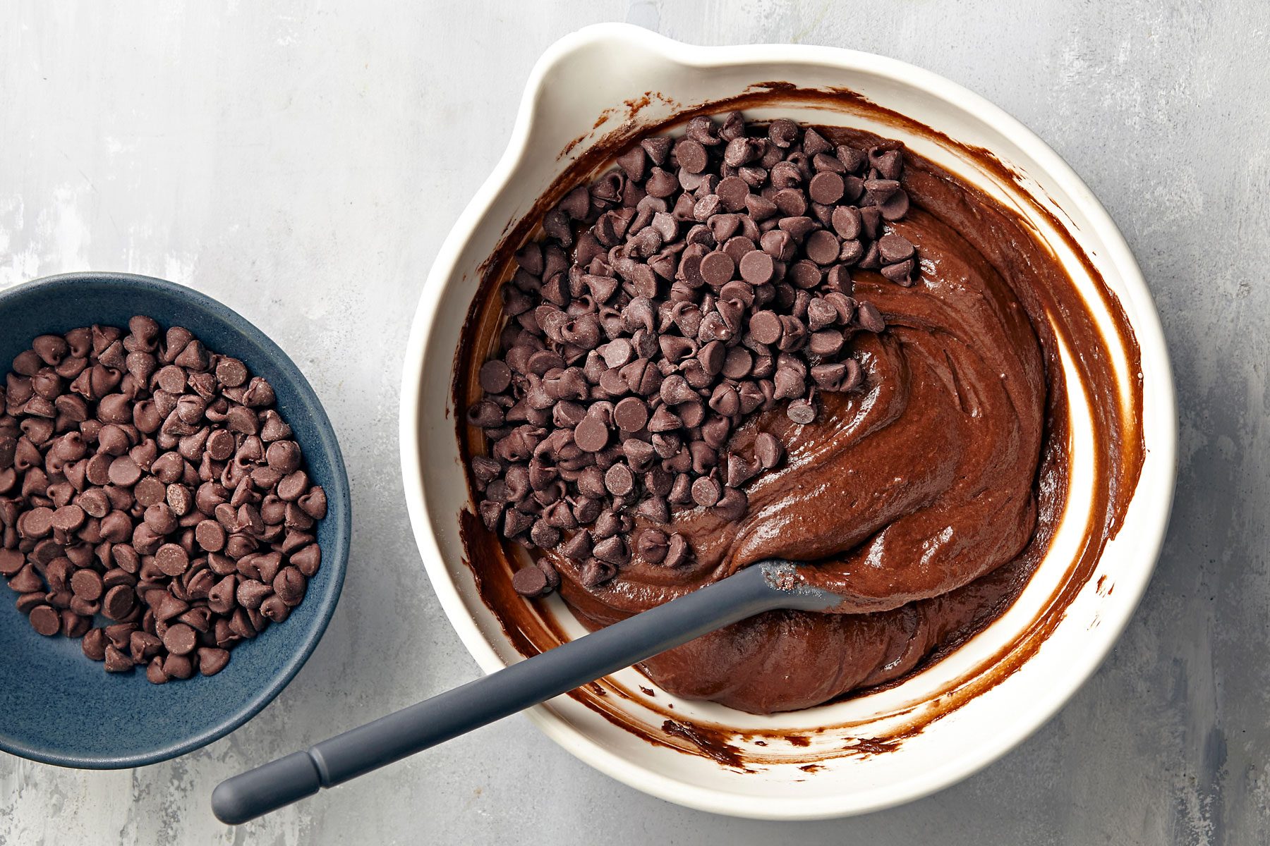 chocolate chips stirred in with cake mix and chocolate pudding.