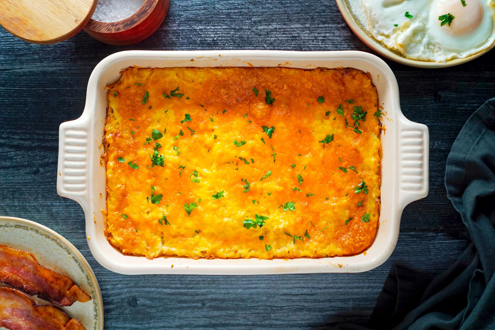 Copycat Cracker Barrel Hashbrown Casserole in a baking pan