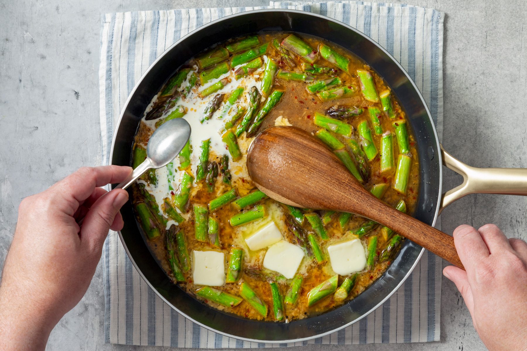 add butter and cream in the skillet