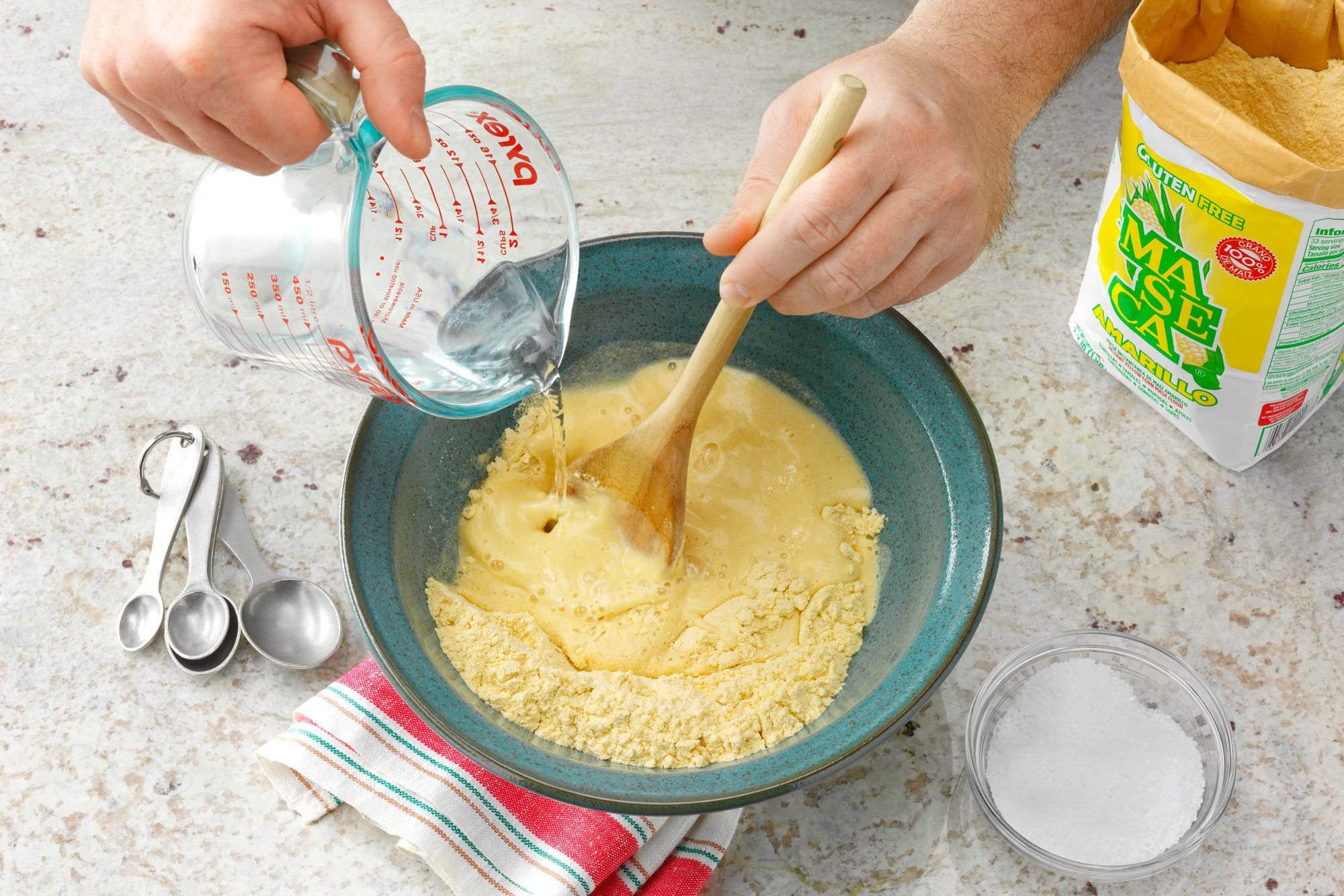 ingredients being combined in bowl to make Corn Tortilla