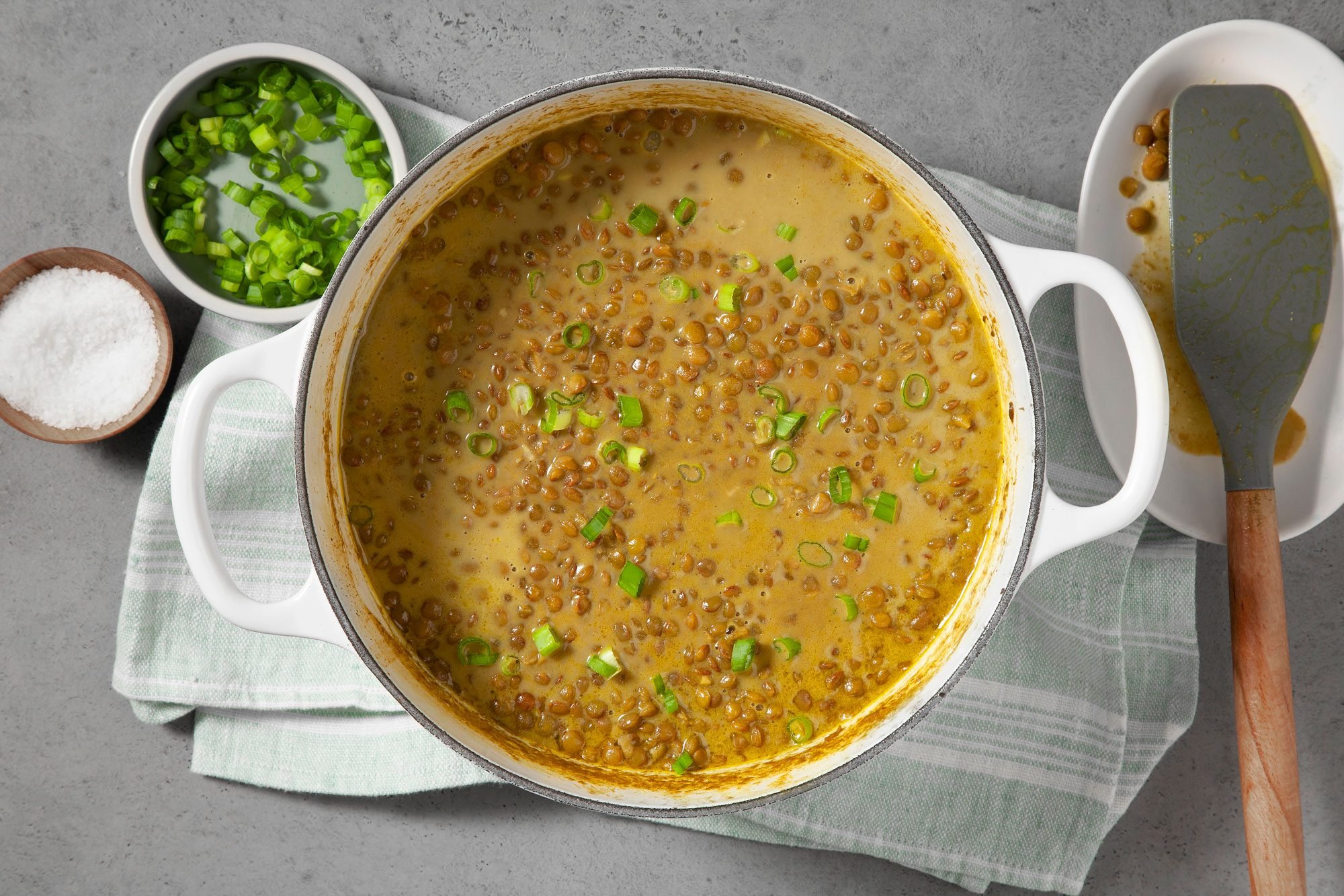 overhead shot of One-Pot Coconut Curry Lentil Soup