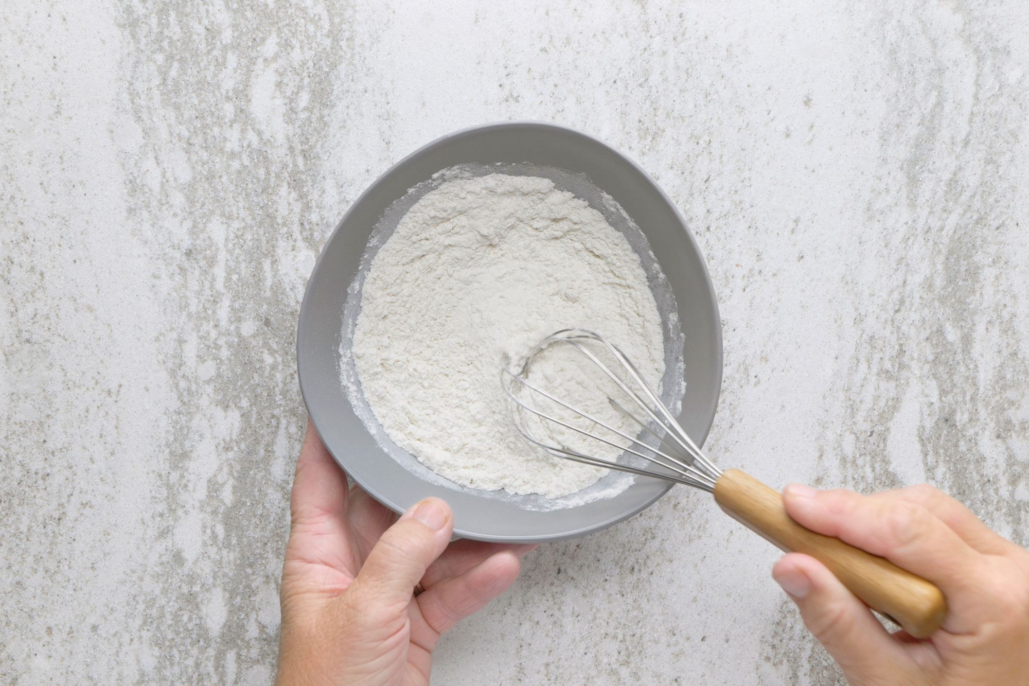 In another small bowl, whisk together 1 cup flour, baking powder and salt.