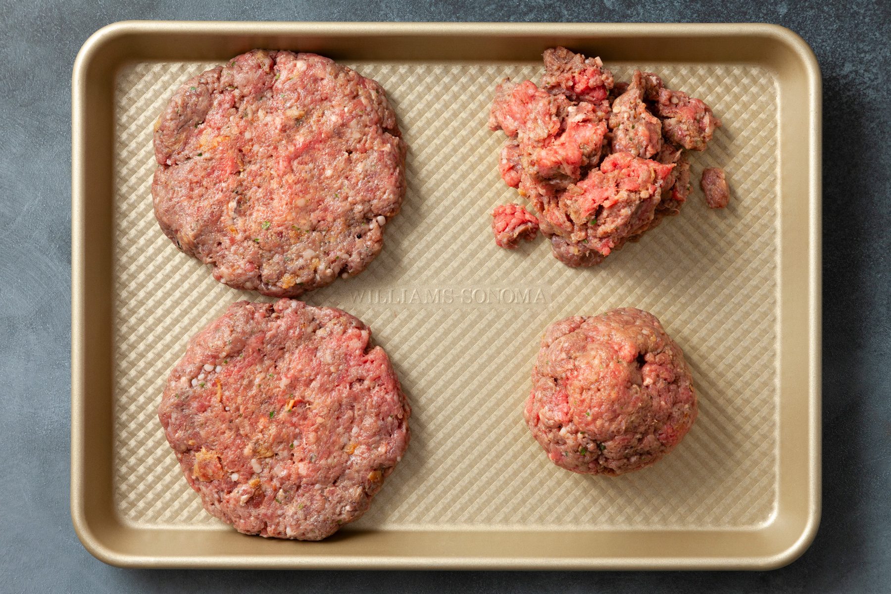 overhead shot of beef patties