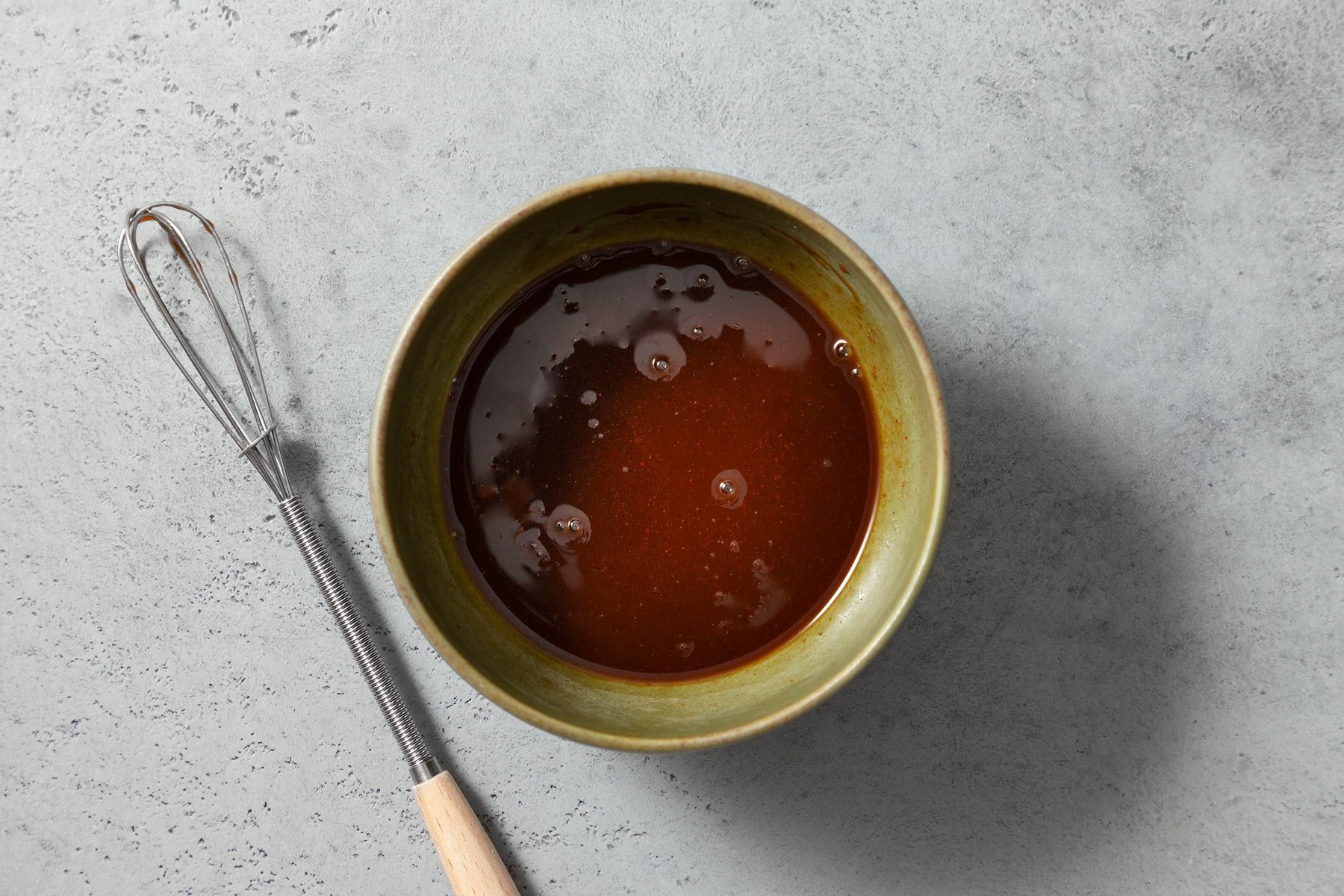 overhead shot of sauce in a small bowl