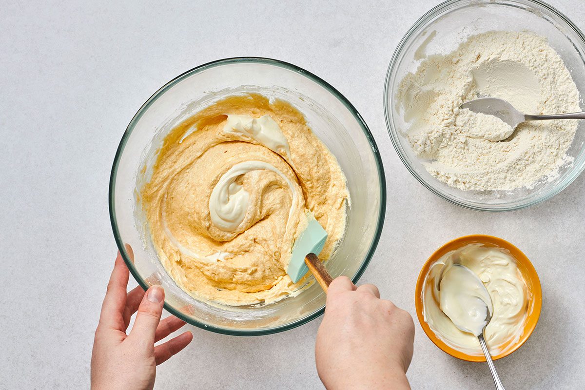 Making the cake batter for Pumpkin Coffee Cake 