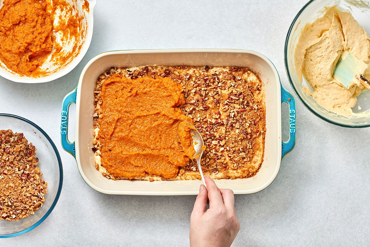 Making the pumpkin layer and assemble the Pumpkin Coffee Cake