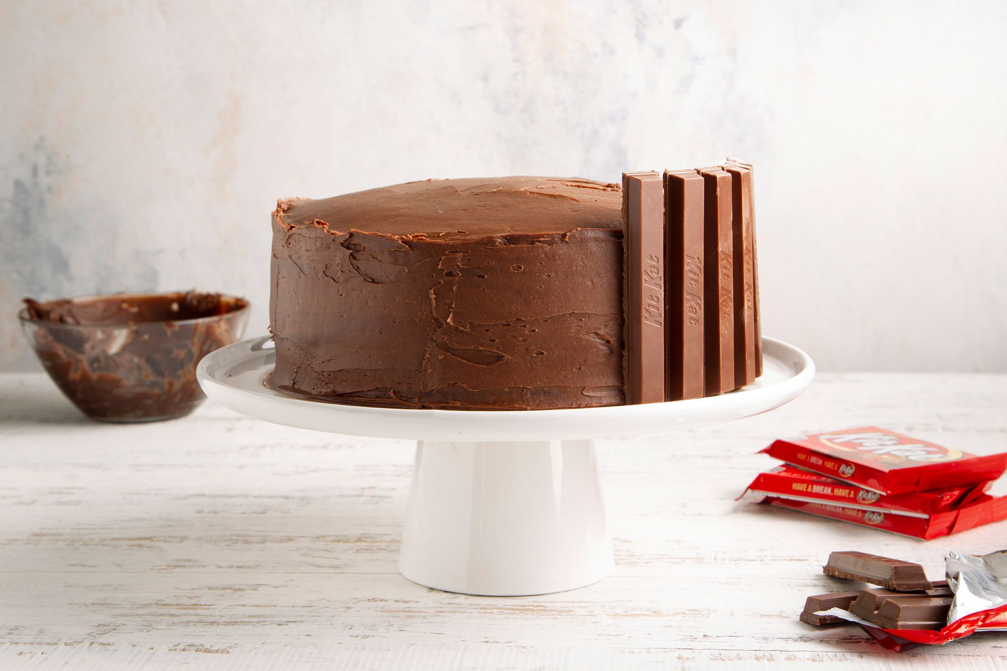 Kit Kat Cake on a cake stand; marble background;