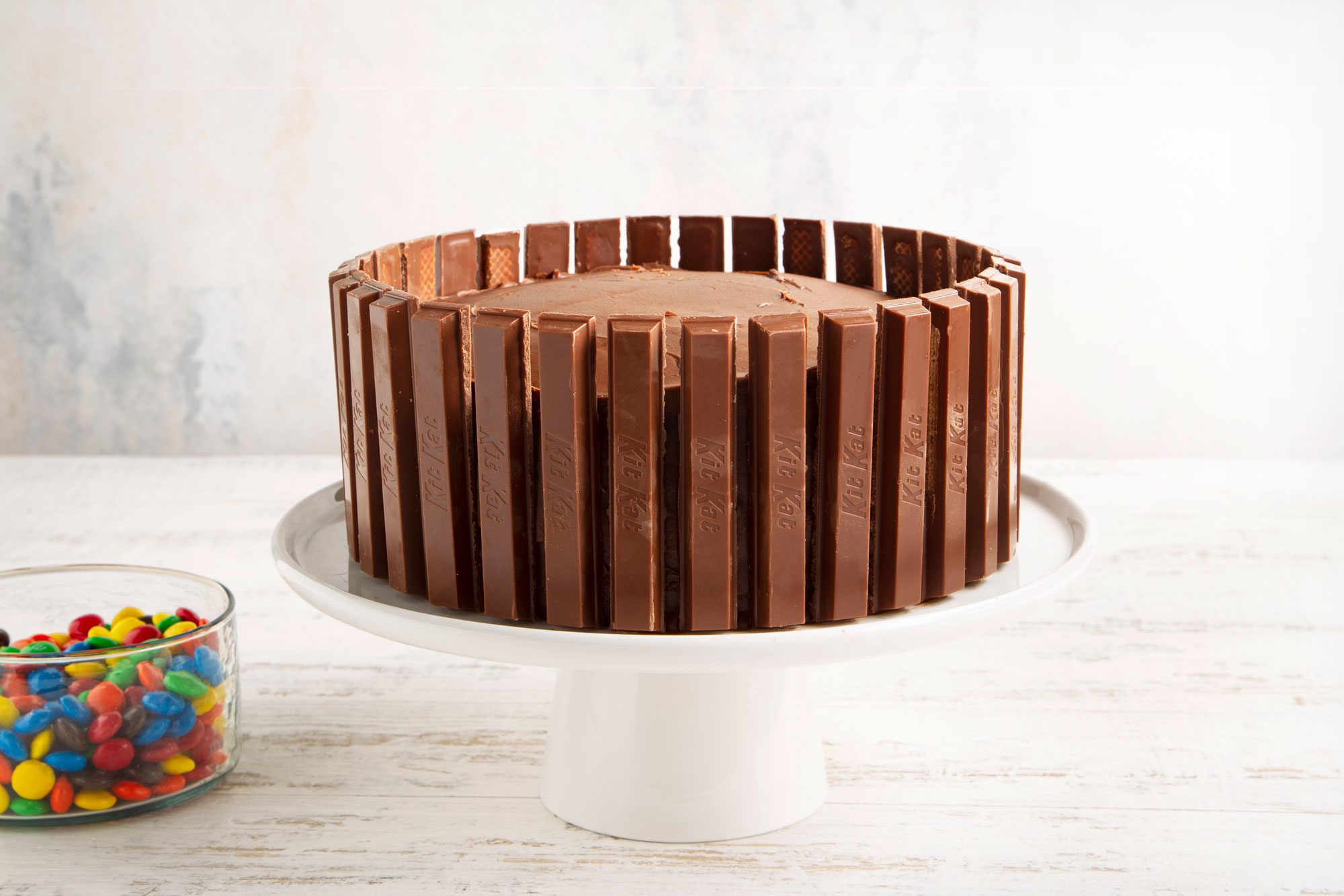 Kit Kat Cake on a cake stand; marble background;