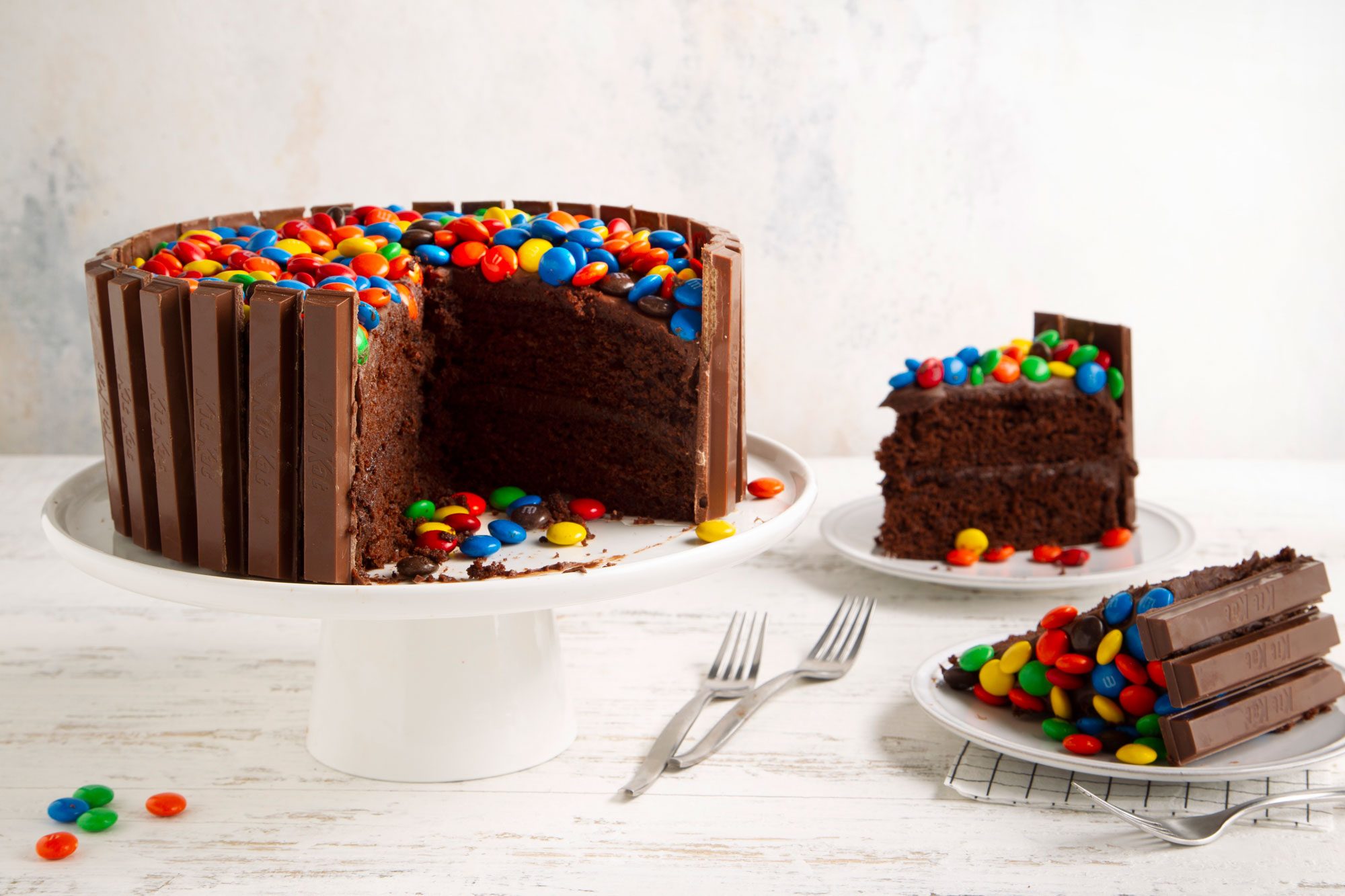 Kit Kat Cake on a cake stand; marble background;